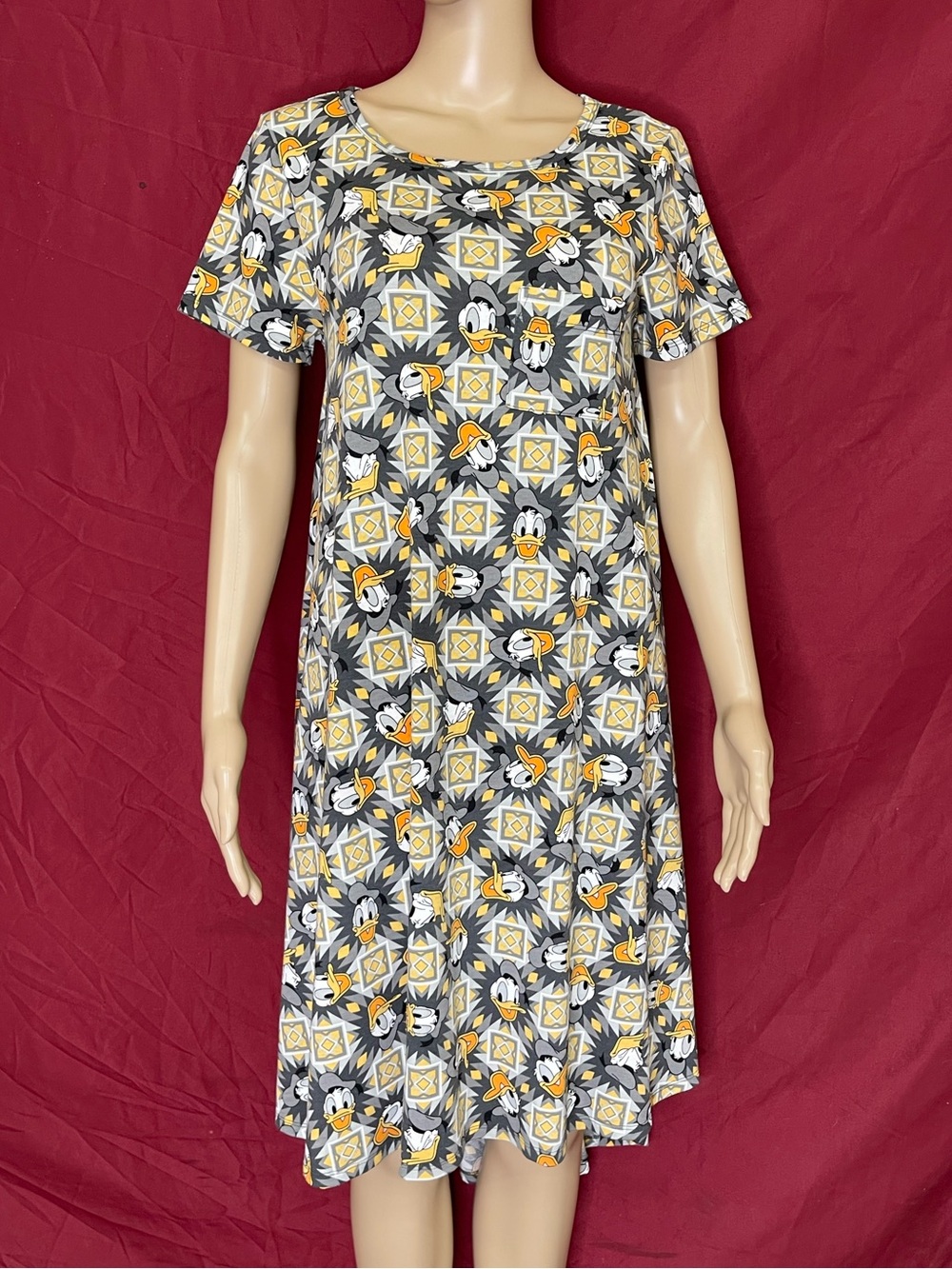 LuLaRoe x Disney "Carly" Donald Duck Geometric High-Low Swing Dress Size XS